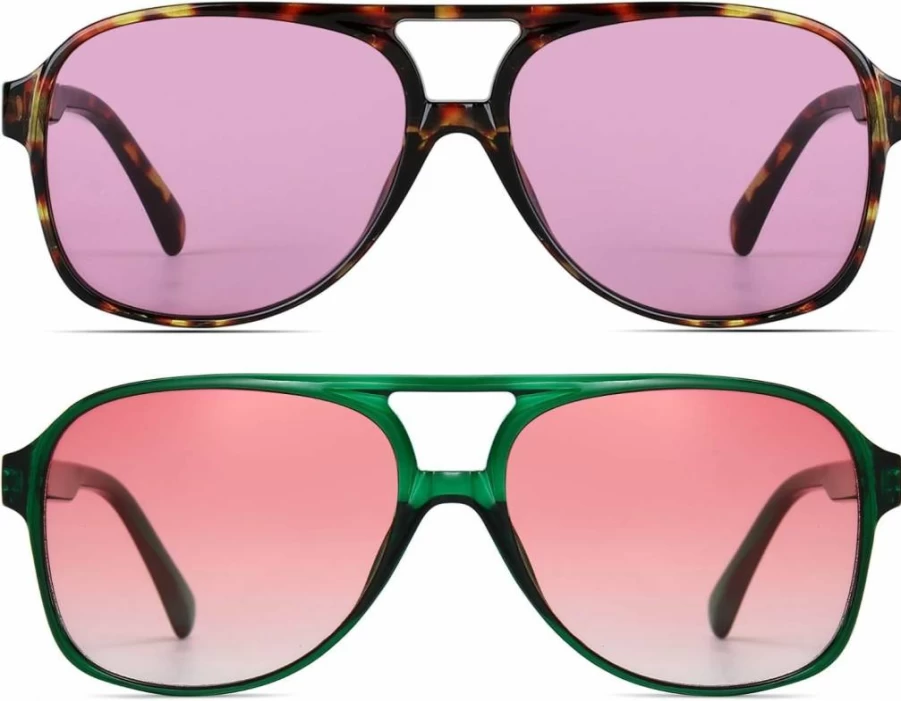 Freckles Mark Retro 70s Vintage Square Aviator Sunglasses for Women & Men – Classic Oversized Trendy Eyewear