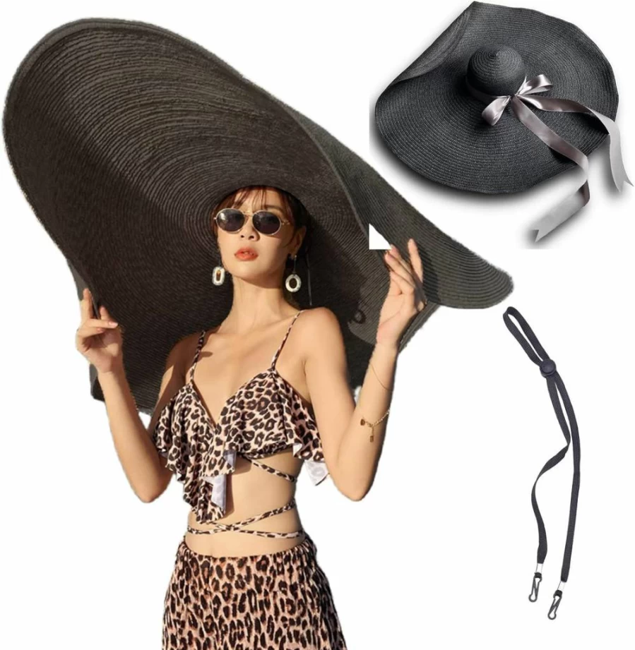 KEYDUACU Wide Brim Foldable Sun Hat for Women - 31.5 Inch Oversized UV Protection Beach Hat, Travel Summer Sunscreen Hat