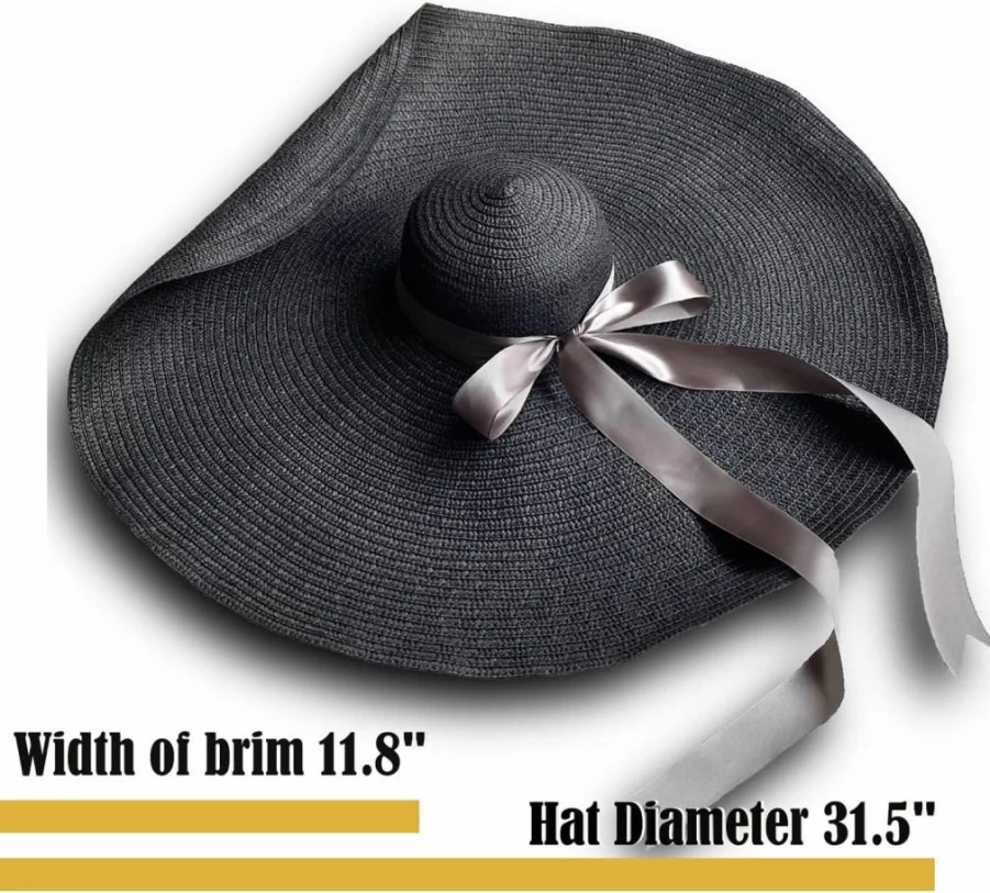 KEYDUACU Wide Brim Foldable Sun Hat for Women - 31.5 Inch Oversized UV Protection Beach Hat, Travel Summer Sunscreen Hat