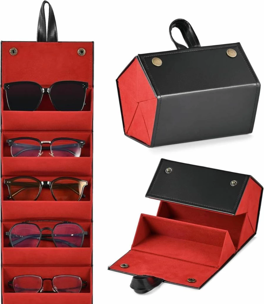CO-Z Foldable Travel Sunglasses Case with 5 Slots – Portable Eyewear Organizer for Multiple Pairs