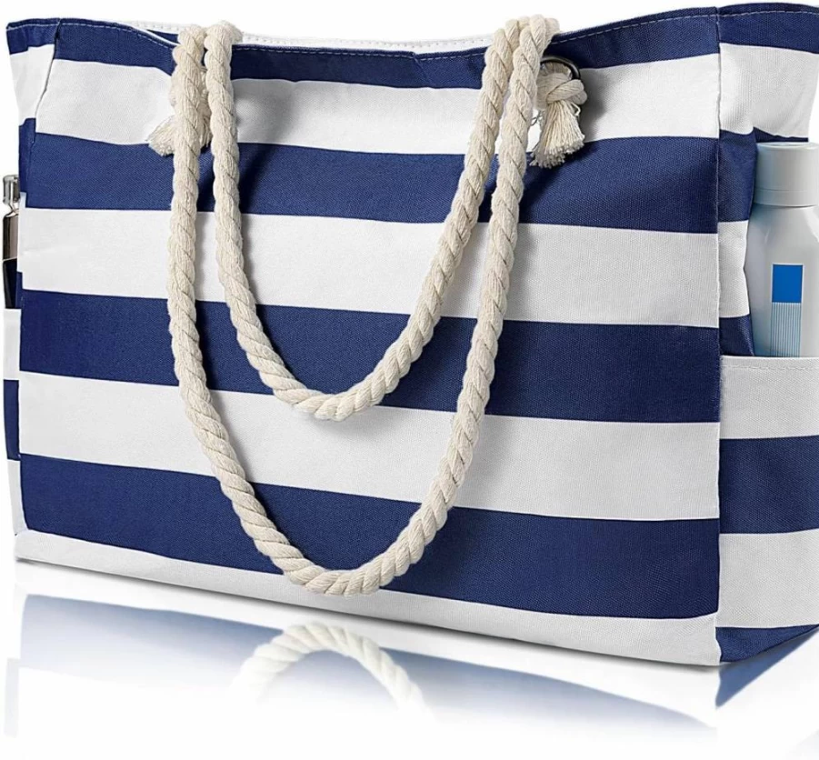 Pleneal Large Waterproof Beach Bag for Women - Sandproof Zippered Swim Pool Tote with Pockets