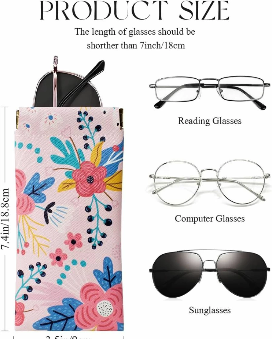 4 Pcs First-zgel Soft Leather Sunglass Cases with Squeeze Top, Portable Eyeglass Holder & Included Cleaning Cloth