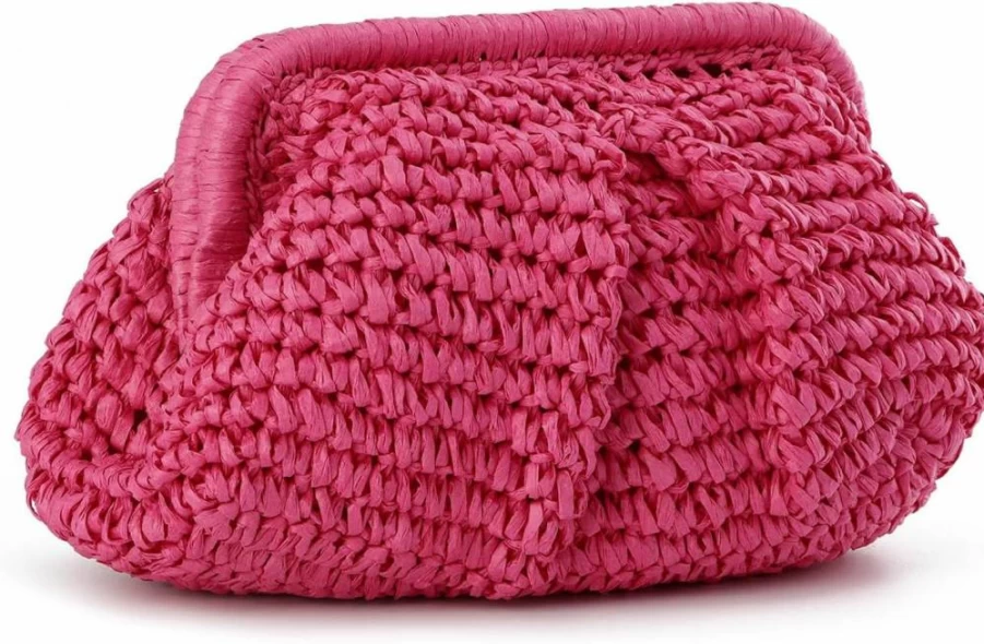 LUI SUI Woven Straw Clutch Purse for Women - Summer Beach Tote Bag - Handmade Wicker Handbag - Elegant Straw Dumpling Clutch for Outing