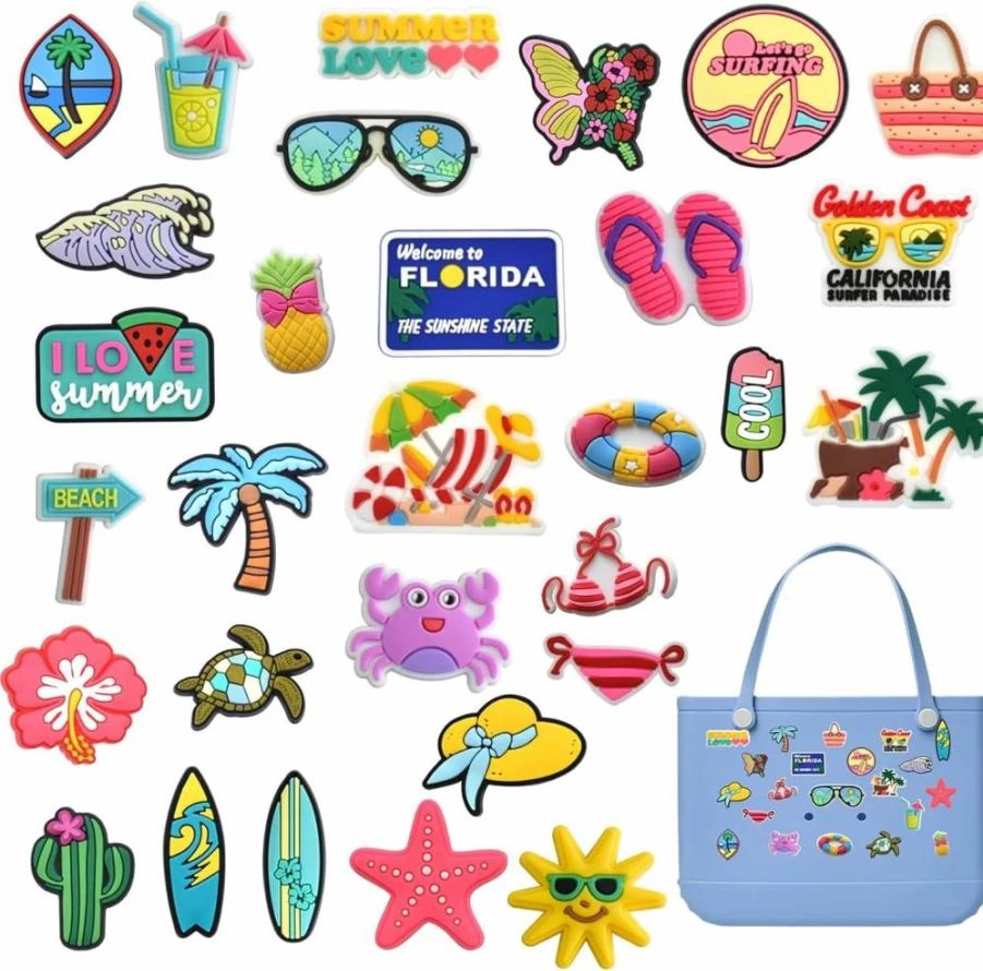 YMO Summer Beach Bag Charms - Cute Rubber Decorations Compatible with Bogg Bags & Simply Southern for Women and Girls