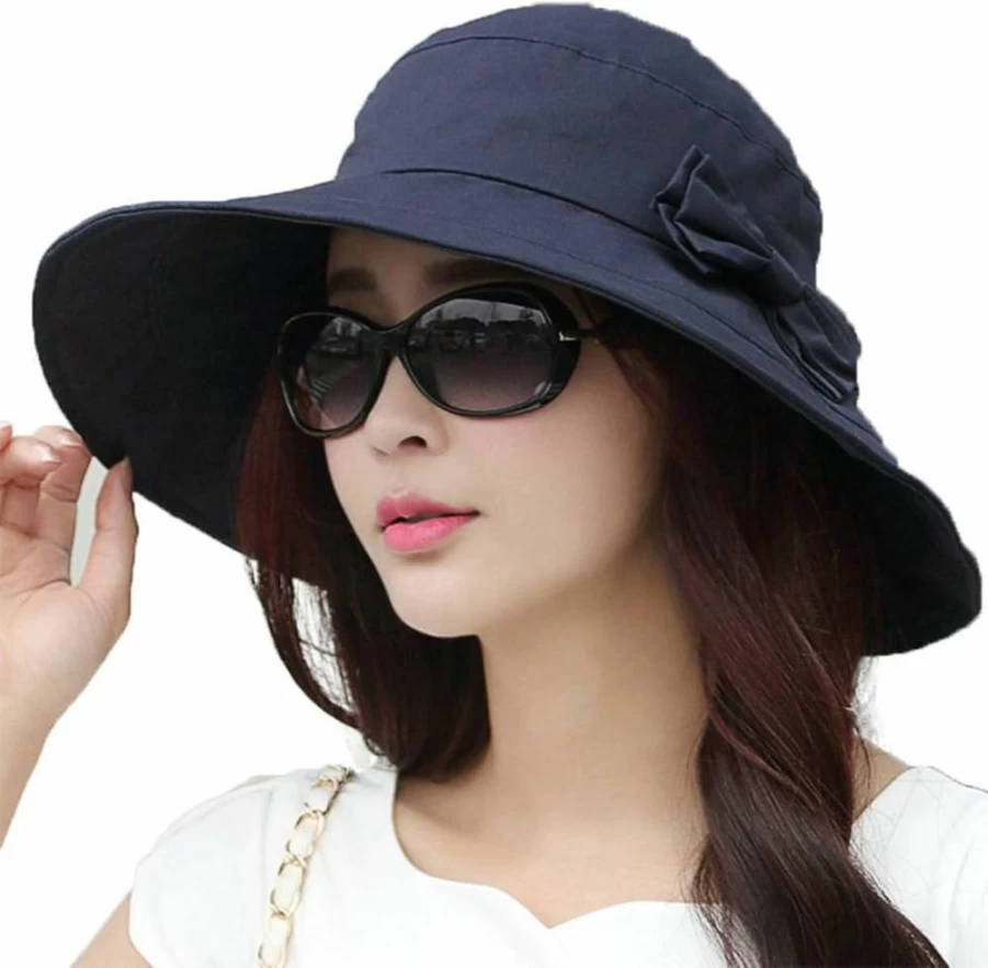 Comhats Women's Packable Cotton Sun Hat with Wide Brim UV Protection for Beach, Gardening & Travel (54-64cm)