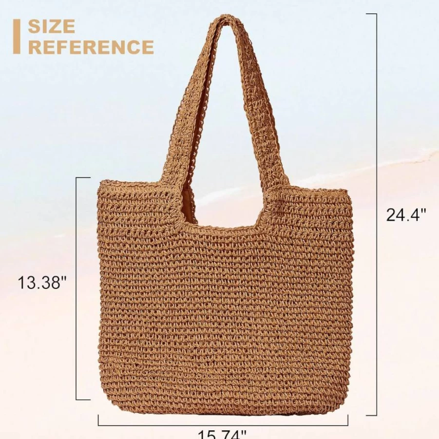 GOLDTIMO Women's Large Straw Beach Tote Bag - Soft Woven Summer Vacation Purse, Lightweight Shoulder Handbag for Outdoor Travel