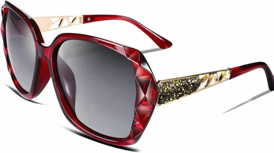 FEISEDY Polarized Square Sunglasses for Women - Sparkling Shiny Frame UV Protection B2289