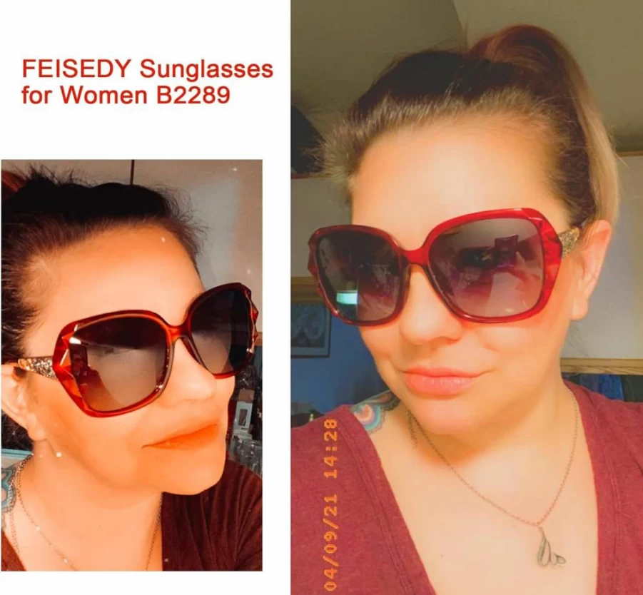 FEISEDY Polarized Square Sunglasses for Women - Sparkling Shiny Frame UV Protection B2289