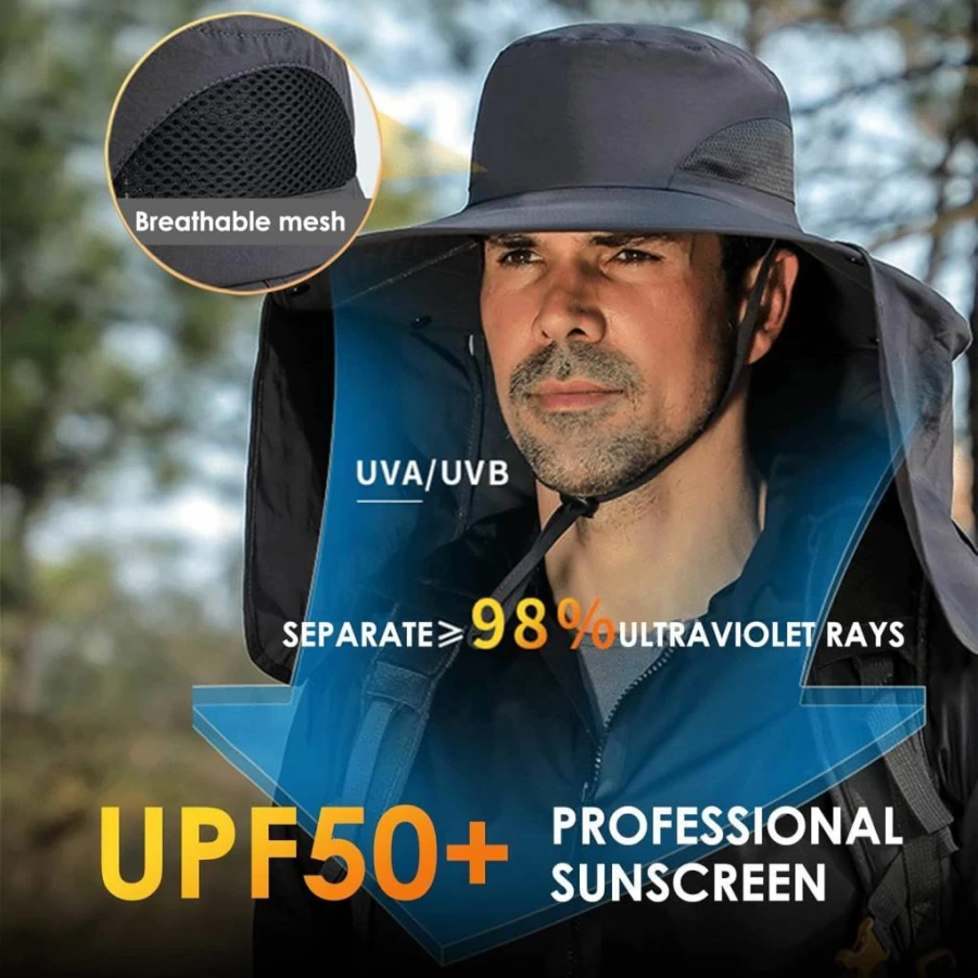 DOCVIT UPF50+ Sun Hat for Men & Women - Waterproof Wide Brim Bucket Fishing Hat with Neck Flap for Outdoor UV Protection