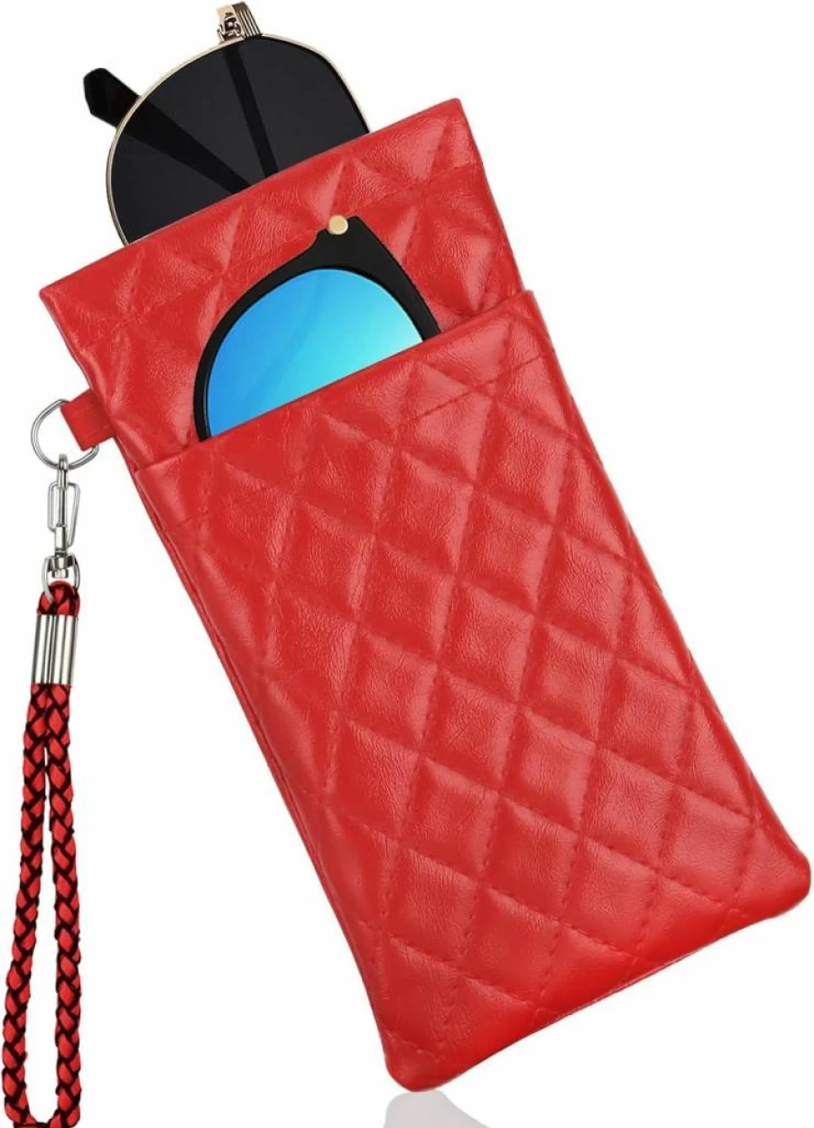 RayLove Premium Leather Eyeglass Case with Carrying Strap - Soft Protective Glasses Pouch for Women & Men - Durable Sunglasses Holder for Travel & Daily Use