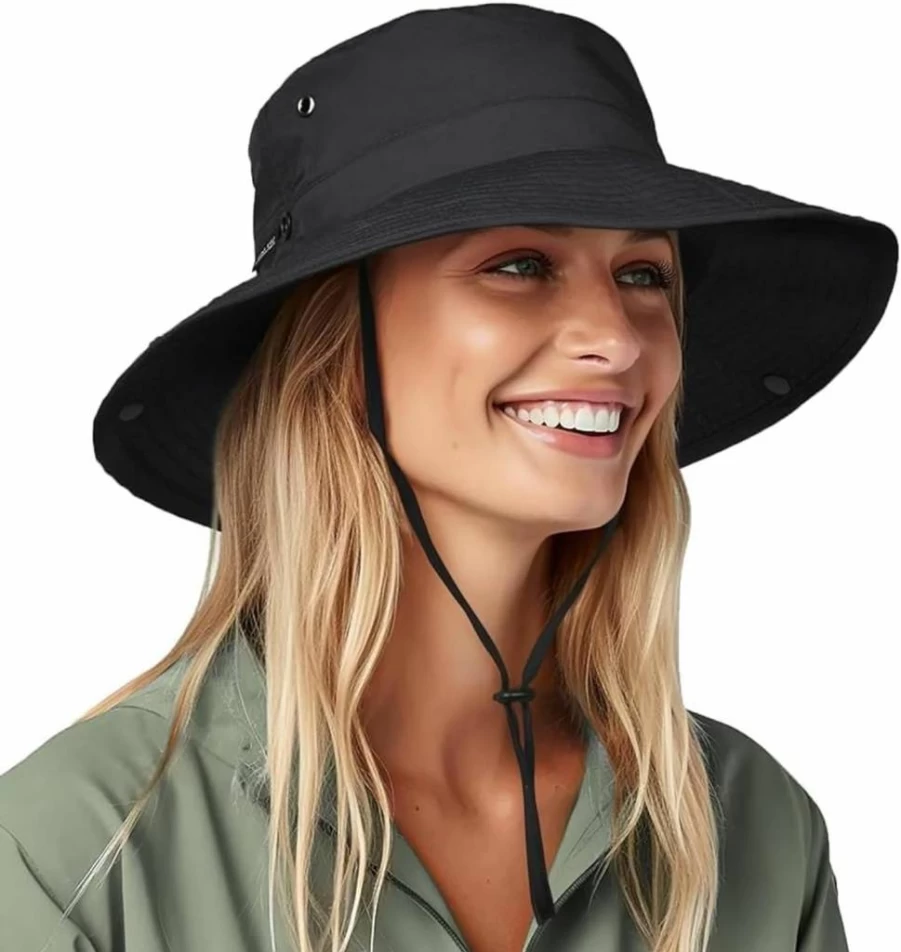 FURTALK Women's UPF 80+ Wide Brim Sun Hat - Packable Summer Beach Cowboy Hat for Ponytail Hair