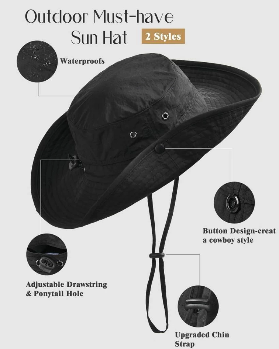 FURTALK Women's UPF 80+ Wide Brim Sun Hat - Packable Summer Beach Cowboy Hat for Ponytail Hair