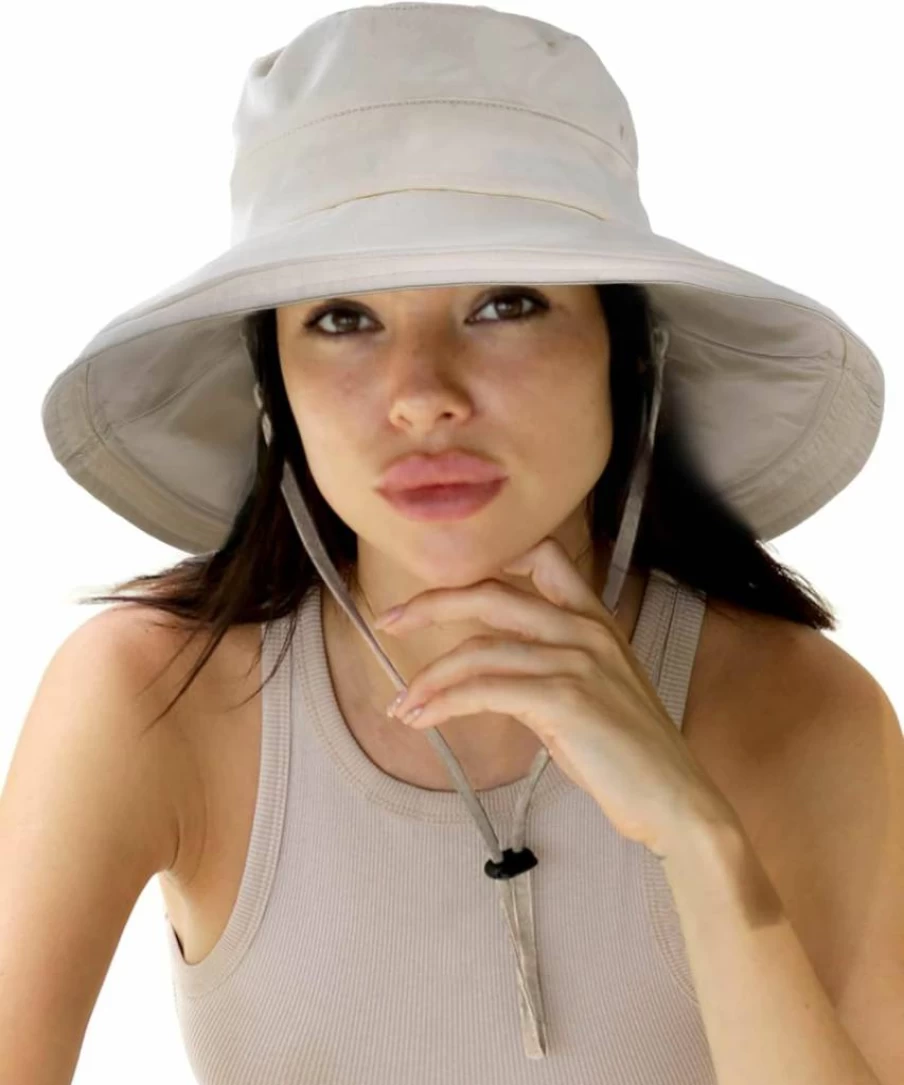 Hatiis Women's Wide Brim Sun Hat with Ponytail Hole – Breathable Cotton Summer Beach Gardening Hat, Foldable UPF Sun Protection
