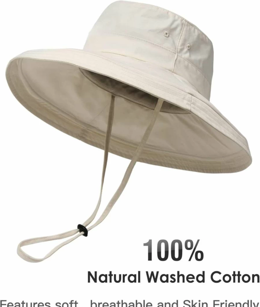 Hatiis Women's Wide Brim Sun Hat with Ponytail Hole – Breathable Cotton Summer Beach Gardening Hat, Foldable UPF Sun Protection