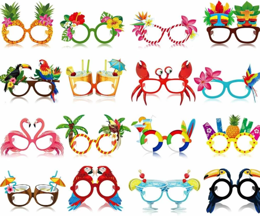 Vinsot 32 Pack Tropical Hawaiian Paper Sunglasses for Beach Pool Party, Luau Decor, Photo Booth Props, and Summer Birthday Supplies – Bulk Fun Eyeglasses Frames