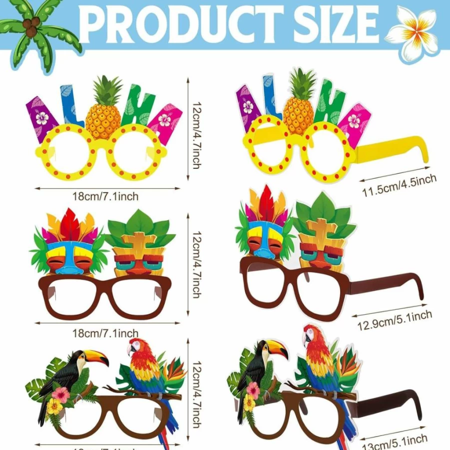 Vinsot 32 Pack Tropical Hawaiian Paper Sunglasses for Beach Pool Party, Luau Decor, Photo Booth Props, and Summer Birthday Supplies – Bulk Fun Eyeglasses Frames