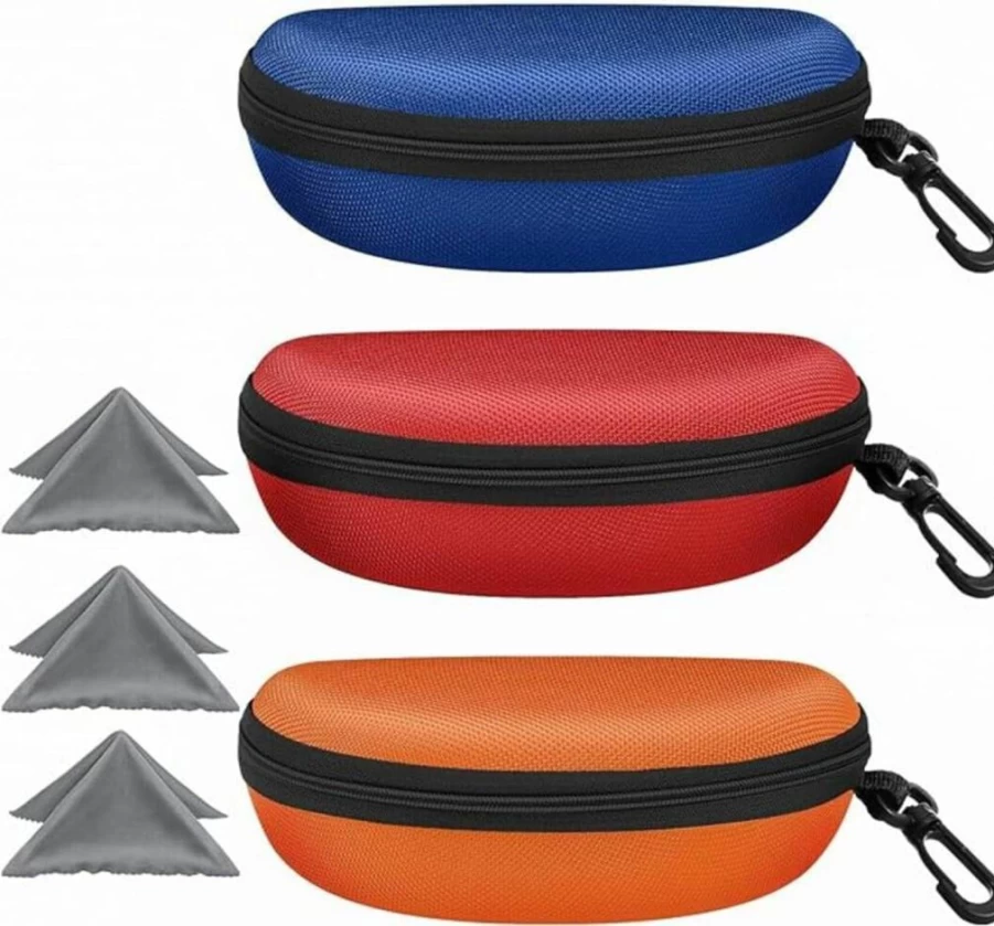 ZONLY 3 Pack Sunglasses Case - Portable Hard Shell Travel Eyewear Holder with Zipper Closure & Microfiber Cleaning Cloth