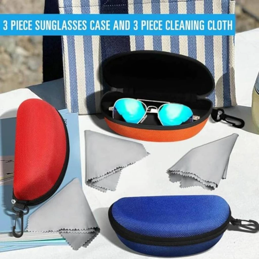 ZONLY 3 Pack Sunglasses Case - Portable Hard Shell Travel Eyewear Holder with Zipper Closure & Microfiber Cleaning Cloth