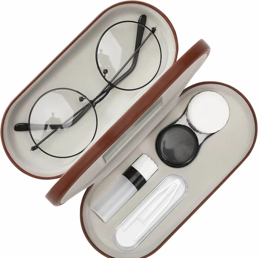 MoKo Double Sided Eyeglass & Contact Lens Case with Mirror, Tweezers, and Remover – Portable 2-in-1 Storage Container for Sunglasses, Contacts, and Soaking – Black Case for Men & Women