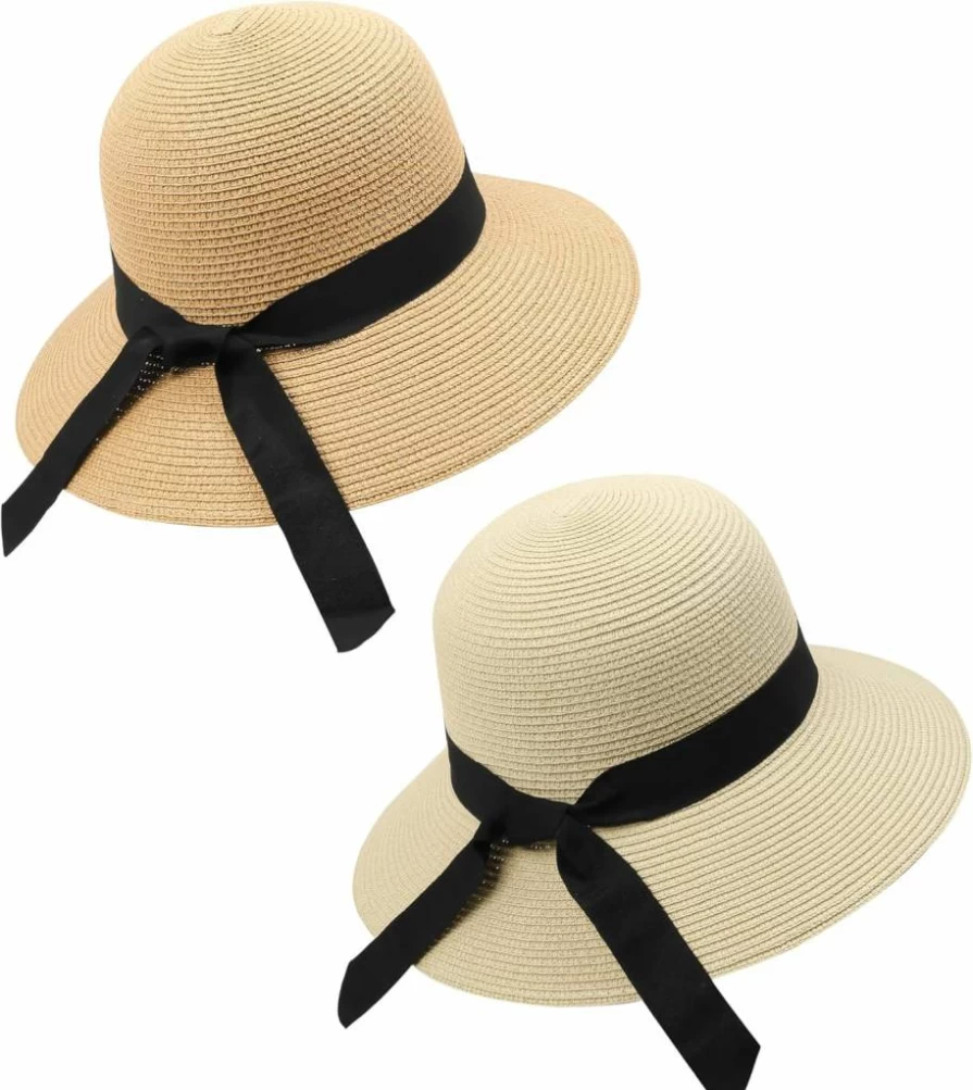 Zylioo Women's Floppy Straw Hat Wide Brim UPF 50+ Sun Protection Beach Summer Hat for Small Heads in S/M/L/XL/2XL Sizes
