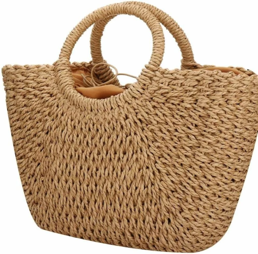 Jessie Women's Large Straw Beach Tote Bag - Hand Woven Summer Travel Purse with Top Handle, Big Capacity Hobo Bag for Women