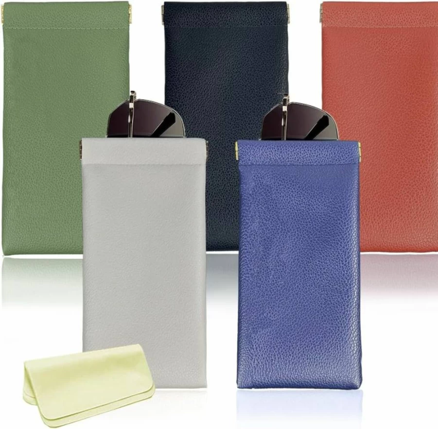 NotiGat Leather Sunglasses Case – Soft Squeeze-Top Portable Eyewear Pouch for Women & Men (5-Pack, Premium Glasses Cover)