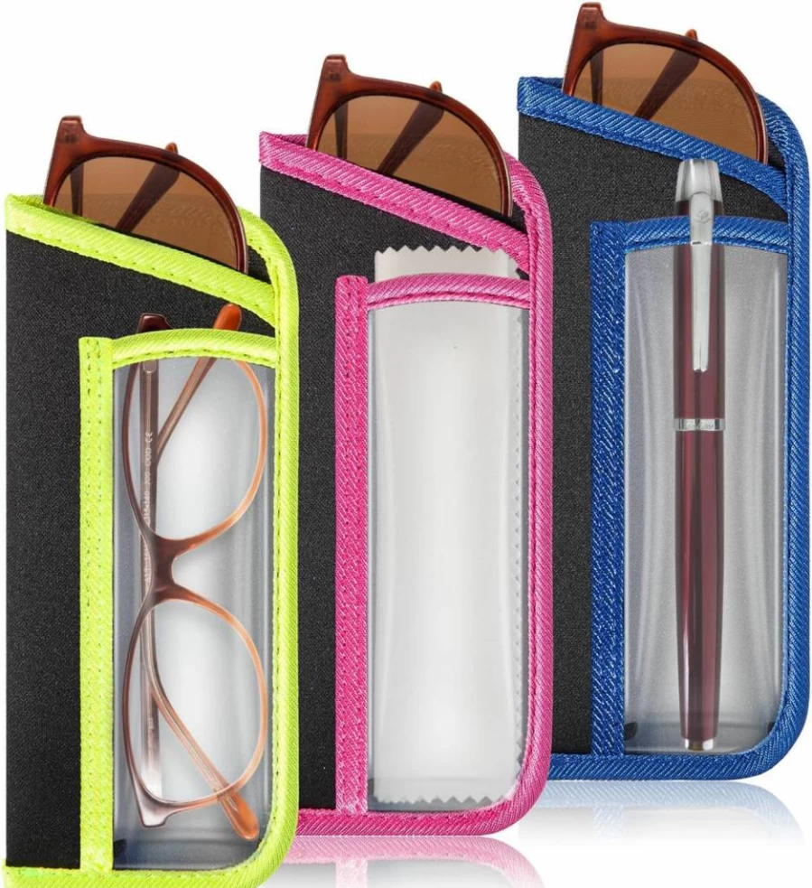 TRIUMPH VISION 3 Pack Eyeglasses Case - Slim Soft Glasses Pouch, Portable Cloth Sunglasses Sleeve for Men & Women
