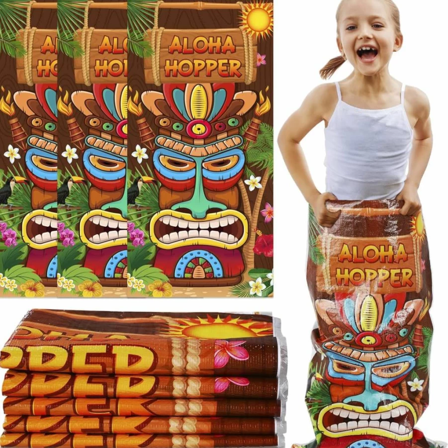 Epakh 10 Pcs Tiki Potato Sack Race Bags for Kids & Adults - Hawaiian Luau, Halloween, Birthday Party Games, Outdoor Beach & Summer Activities
