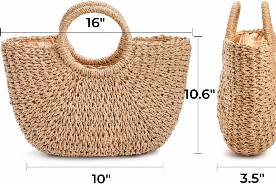 Pumtus Women's Handmade Straw Tote Bag - Large Woven Beach Handbag for Summer, Travel & Vacation, Casual Rattan Clutch with Top Handle