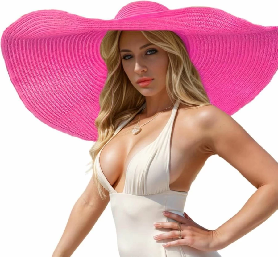 Kumrabal Oversized Wide Brim Straw Sun Hat for Women – Foldable, Packable Floppy Beach Hat for Summer