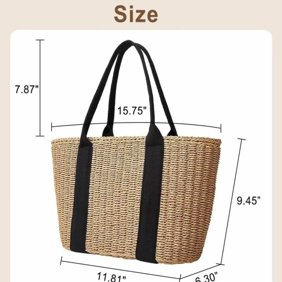 Epsion Women's Handmade Straw Beach Tote Bag - Woven Summer Shoulder Purse for Women