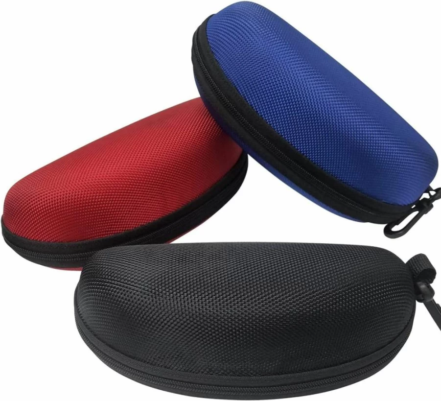 HSYMQ 3 Pack Sunglasses Case with Zipper & Clip - Portable Eyeglasses Holder for Men, Women, Safety Goggles, 3D & Reading Glasses - Durable Protective Storage Pouch