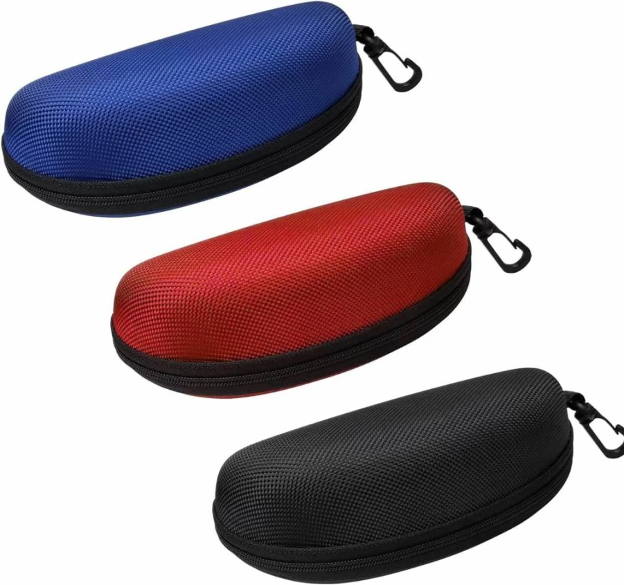 HSYMQ 3 Pack Sunglasses Case with Zipper & Clip - Portable Eyeglasses Holder for Men, Women, Safety Goggles, 3D & Reading Glasses - Durable Protective Storage Pouch