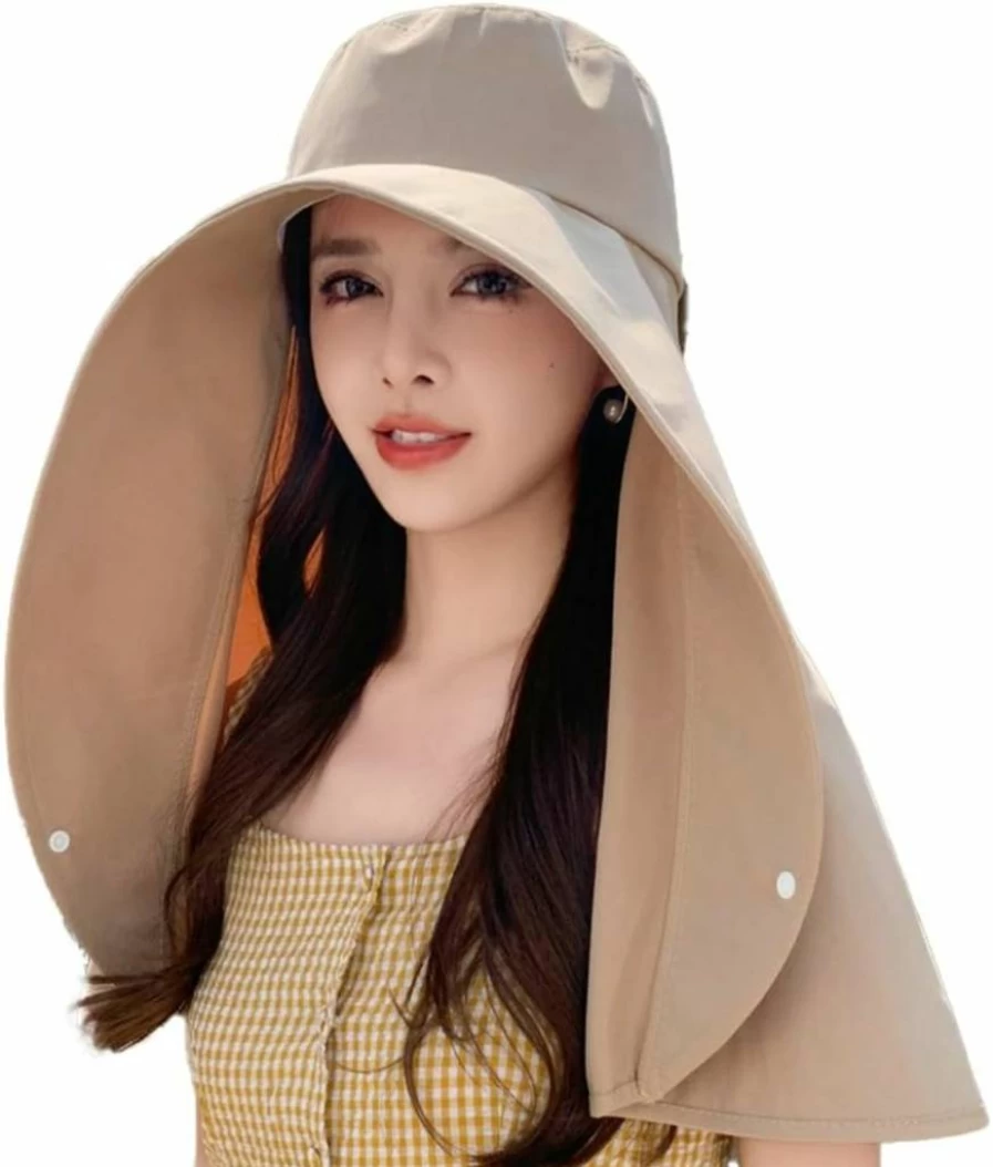 Solyinne Women's Sun Hat Wide Brim UPF 50+ Summer Beach Hat with Neck Flap for Sun Protection Outdoor Hiking Travel