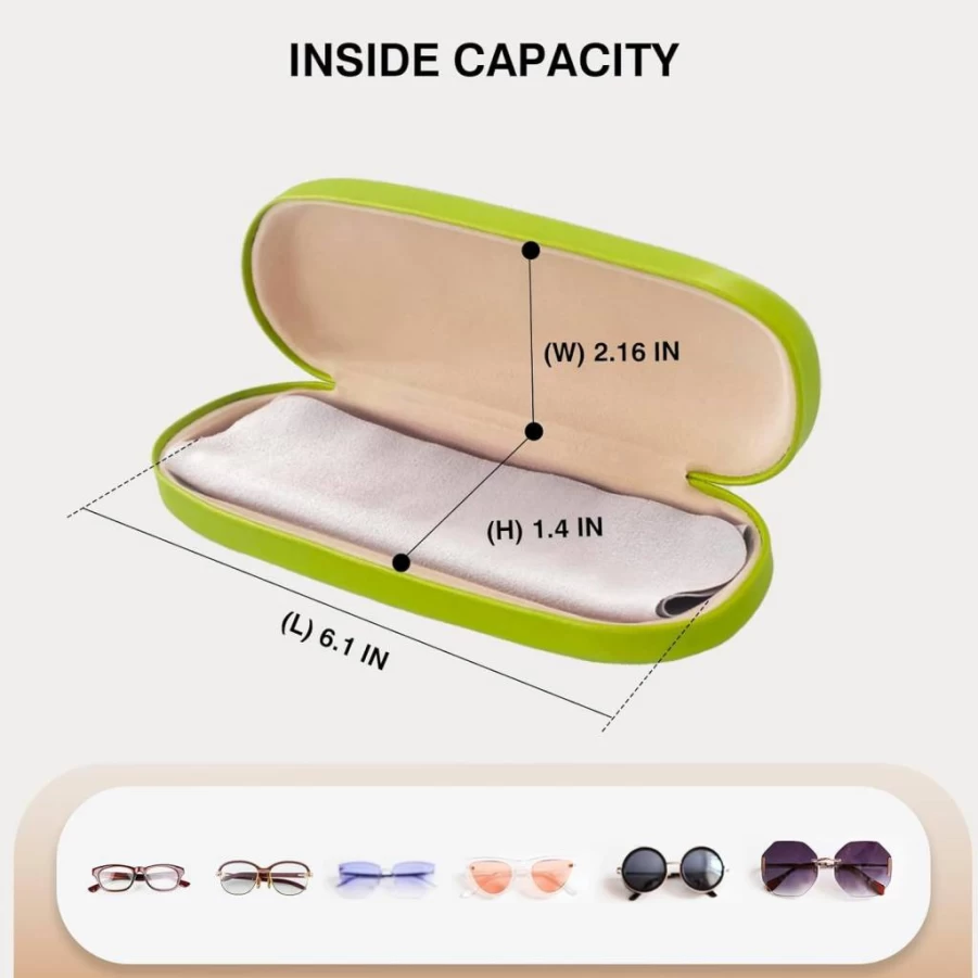 Marvolia Premium Hard Shell Eyeglasses Case - PU Leather Protective Cover for Sunglasses & Glasses with Included Cleaning Cloth