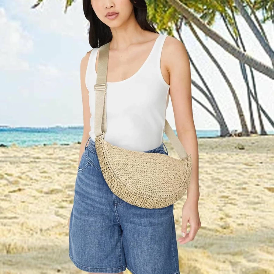 GETERUUV Women's Straw Crossbody Bag - Handmade Woven Beach Purse for Summer 2024, Fashion Crochet Shoulder Bag