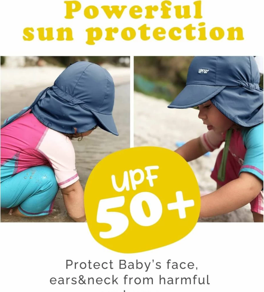 FURTALK UPF 50+ Baby Sun Hat with Adjustable Neck Flap for Boys Girls - Summer Beach Travel Swim Hat for Infants Toddlers