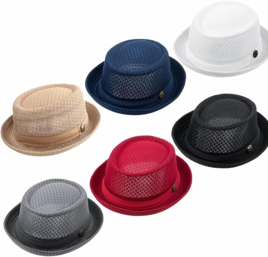 HunterBee 6Pcs Summer Fedora Hats for Men & Women - Boater, Porkpie, and Flat Caps for Beach, Party, and Outdoor Activities