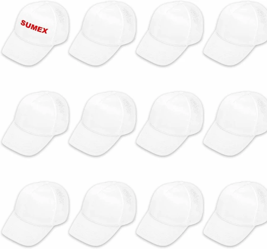 Sumex 12 Pack DIY Sublimation Blank Hats, Customizable Polyester Mesh Snapback Baseball Caps for Adults & Youth