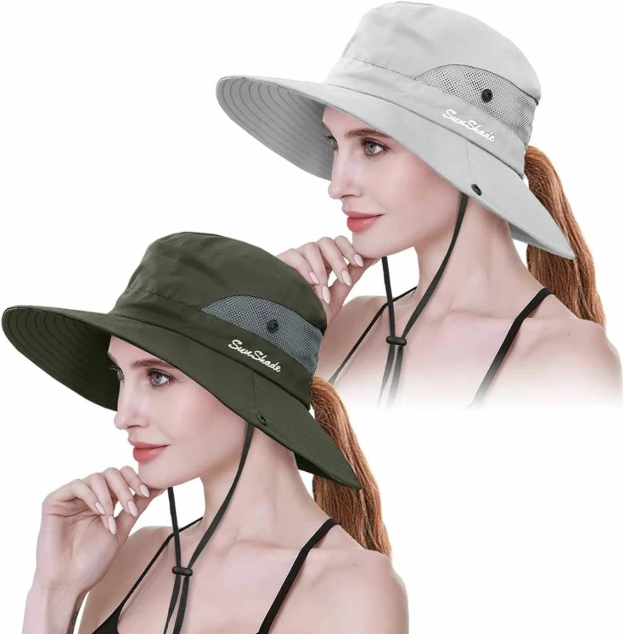 29 IYEBRAO 2 Pack Women's UV Protection Wide Brim Bucket Hat - Foldable Summer Boonie Hat for Beach, Fishing, Hiking & Outdoor Activities