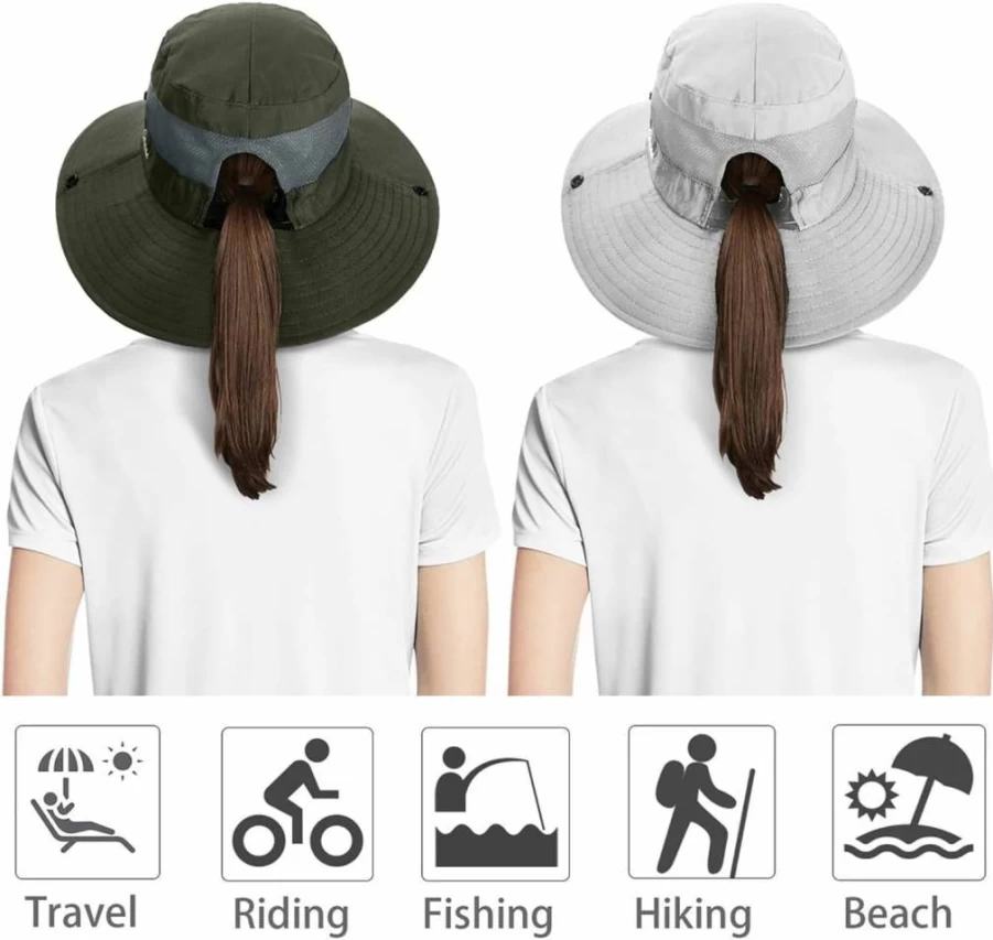 29 IYEBRAO 2 Pack Women's UV Protection Wide Brim Bucket Hat - Foldable Summer Boonie Hat for Beach, Fishing, Hiking & Outdoor Activities