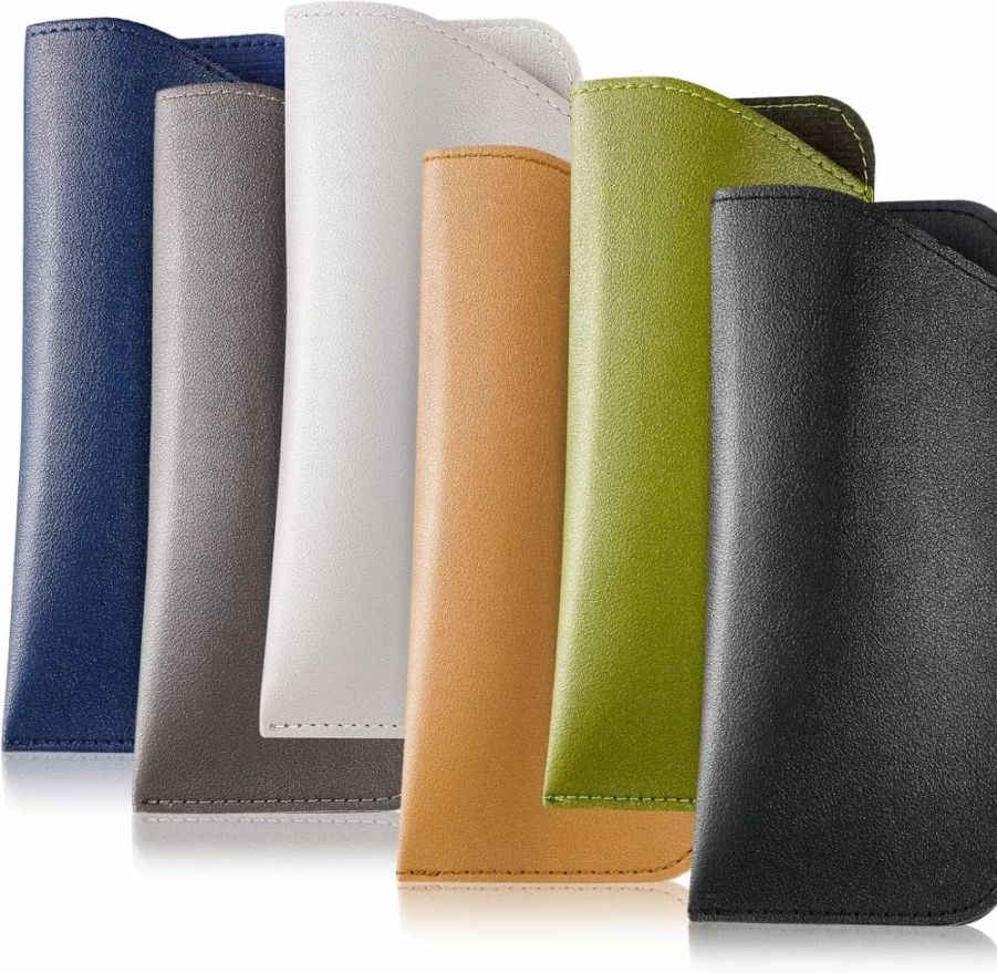 CREPUSCOLO 6 Pack Leather Eyeglass Cases - Soft Travel Glasses Holder for Women, Men & Kids - Durable Protective Eyewear Pouch Set