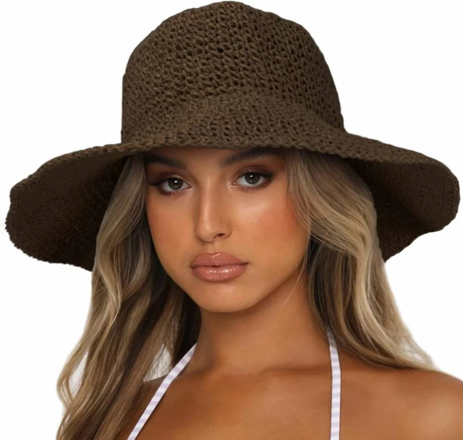 Sydbecs Women's Wide Brim Sun Hat UPF 50+ Foldable Straw Beach Hat for Summer Travel