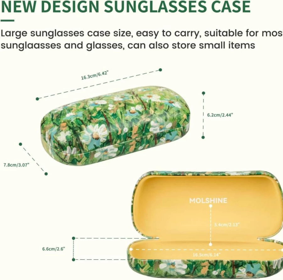 Molshine Hard Shell Sunglasses Case - Durable Protective Eyeglass Holder with Microfiber Cleaning Cloth for Men & Women