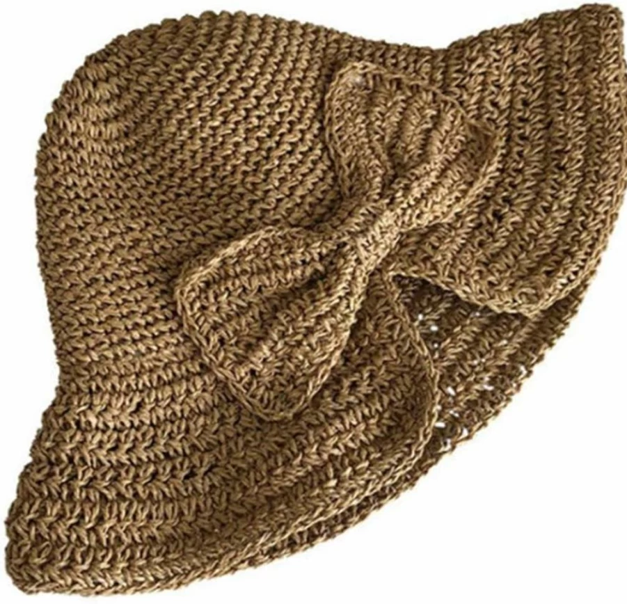 Asufegucd Women's UPF 50+ Wide Brim Straw Sun Hat - Foldable Summer Beach Hat with Bow for Travel & UV Protection
