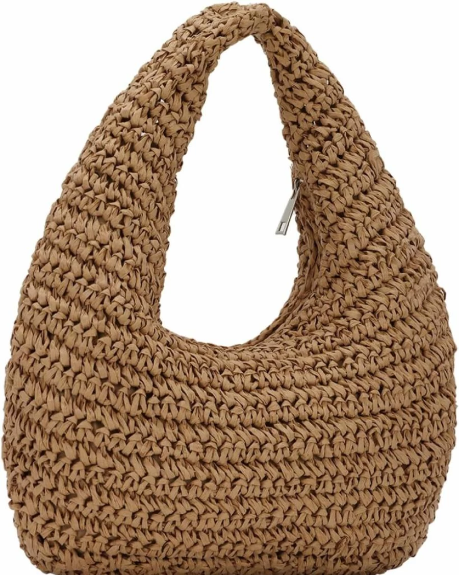 GOKTOW Crescent Straw Handbag for Women 2025 - Summer Raffia Beach Tote Purse, Boho Hobo Bag