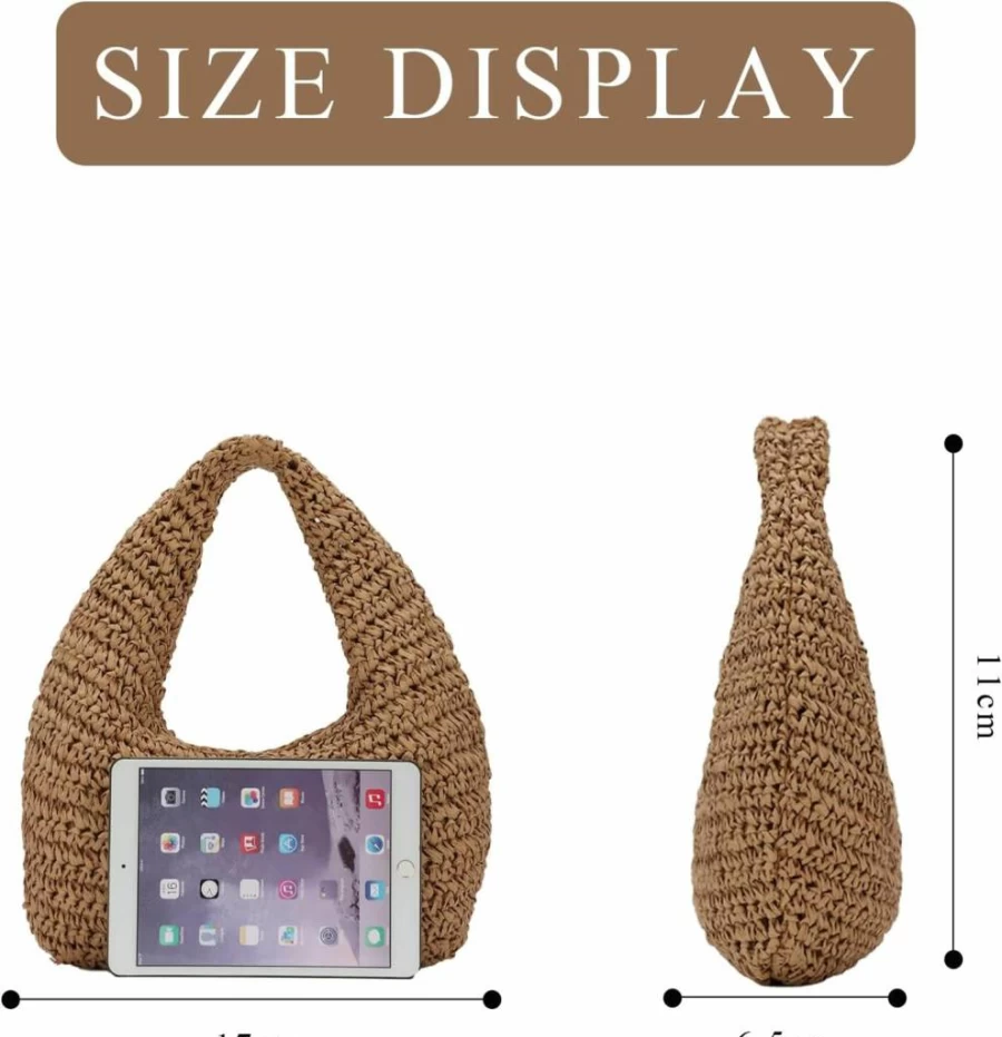 GOKTOW Crescent Straw Handbag for Women 2025 - Summer Raffia Beach Tote Purse, Boho Hobo Bag