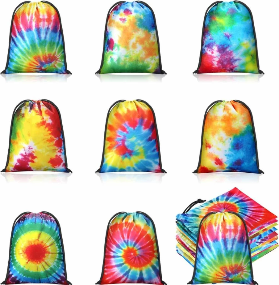 Cunno 24-Pack Tie Dye Drawstring Bags 7x5 Inch, Colorful Reusable Polyester Goodie Bags for Parties, Birthdays, Candy, Treats & Summer Events