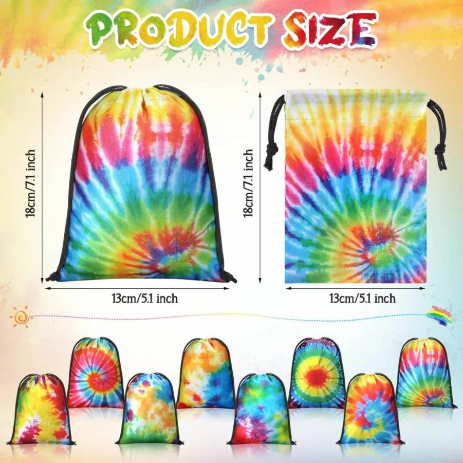 Cunno 24-Pack Tie Dye Drawstring Bags 7x5 Inch, Colorful Reusable Polyester Goodie Bags for Parties, Birthdays, Candy, Treats & Summer Events
